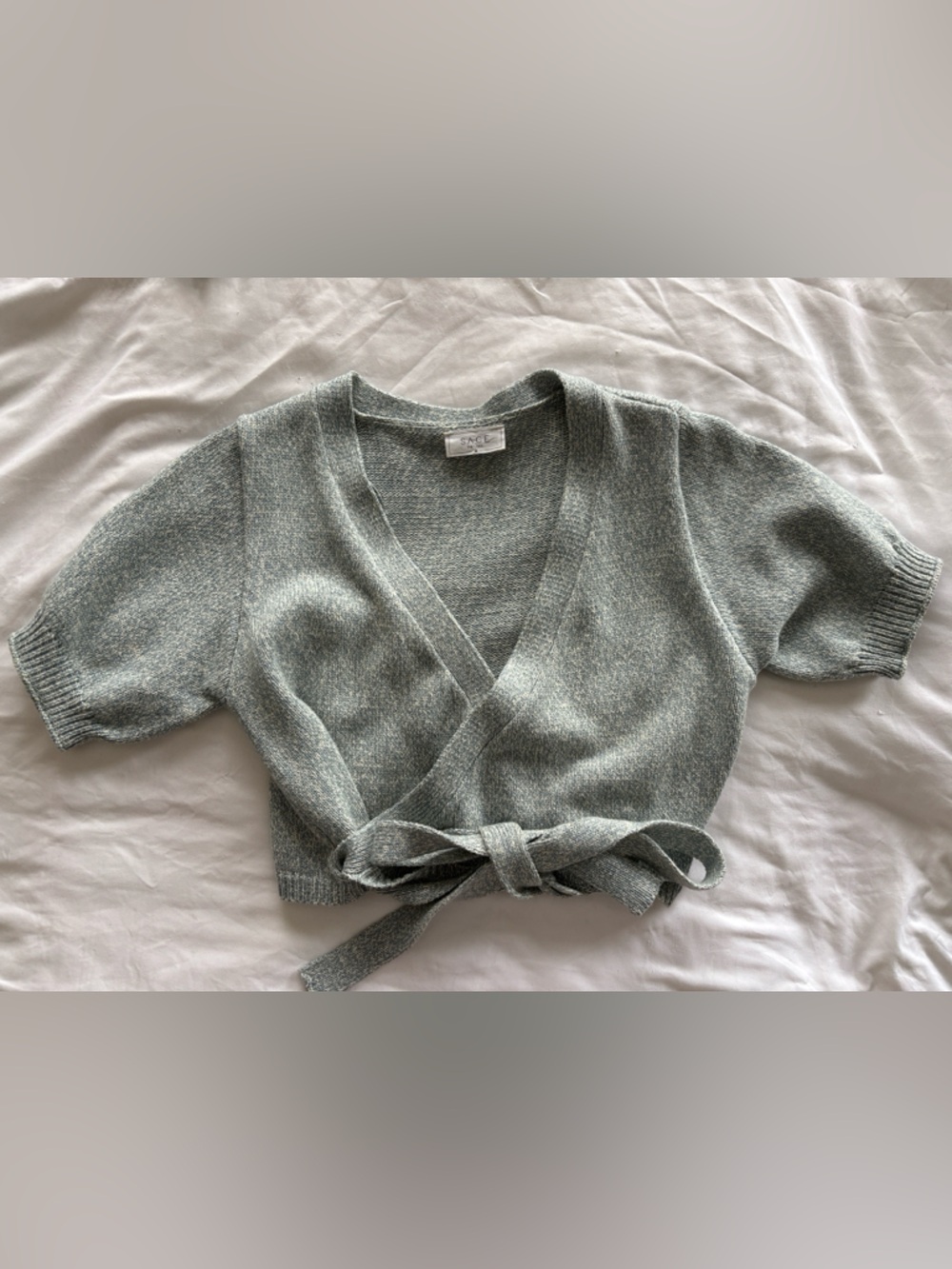 Sage Short-Sleeve Wrap Cardigan in Heather Gray - Picture 3 of 4